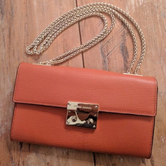 henri bendel Handbags - HENRI BENDEL Waldorf Wallet On Gold Chain in Coral